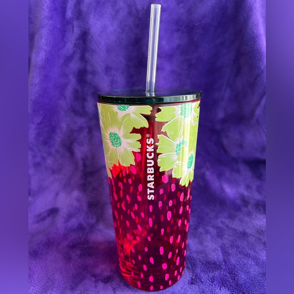 Starbucks summer glass tumbler watermelon and green flowers
